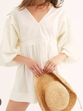 NWT Free People Cream Pleated Empire Waist Mini Dress